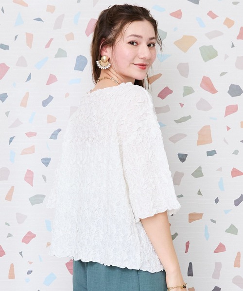 JETSET SOLO PLUS (ジェットセットソロプラス)の「【INDUS luxury for JETSET SOLO PLUS】フラワーシャーリングブラウス(シャツ/ブラウス・レディース・ブラック/オフホワイト/ピンク/ベージュ・FREE)」の10枚目の写真