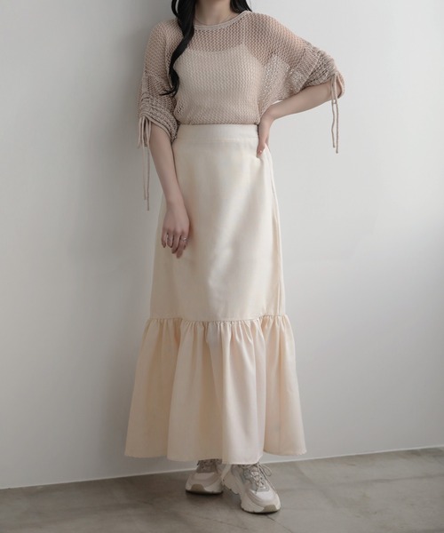 裾切り替えリネンライクボリュームフレアスカート（スカート