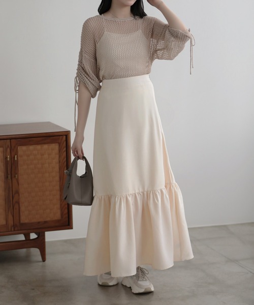 裾切り替えリネンライクボリュームフレアスカート（スカート