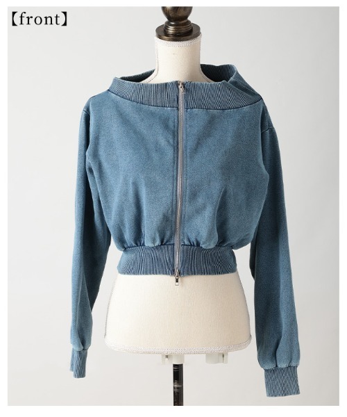 Sawa a la mode(サワアラモード)の「ヒトクセでこなれるジップアップショートスウェット(スウェット・レディース・ブラック/ブルー・FREE)」の22枚目の写真