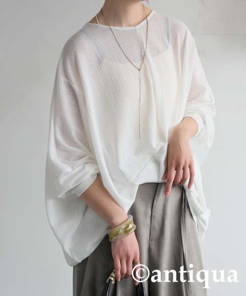antiqua(アンティカ)の「変形トップス(Tシャツ/カットソー・レディース・ホワイト/ブラック・ONESIZE)」の2枚目の写真