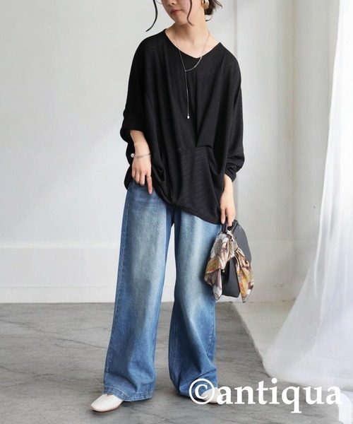 antiqua(アンティカ)の「変形トップス(Tシャツ/カットソー・レディース・ホワイト/ブラック・ONESIZE)」の13枚目の写真