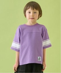 b・ROOM（ビールーム）の「【前後どちらでもOK!】【カイテキ天竺】ラインプリントTシャツ（Tシャツ/カットソー）」