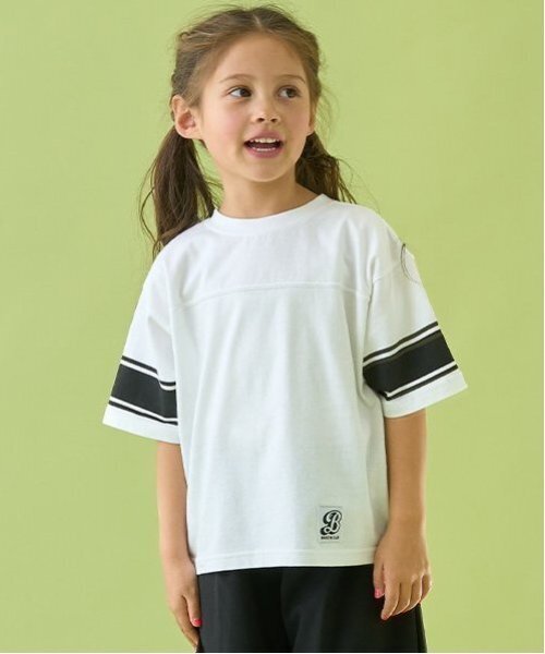 b・ROOM（ビールーム）の「【前後どちらでもOK!】【カイテキ天竺】ラインプリントTシャツ（Tシャツ/カットソー・キッズ・ダークブラウン/オフホワイト/オリーブ/パープル系その他/ダークブルー/ブラック・140cm/110cm/130cm/100cm/120cm/150cm）」の2枚目の写真