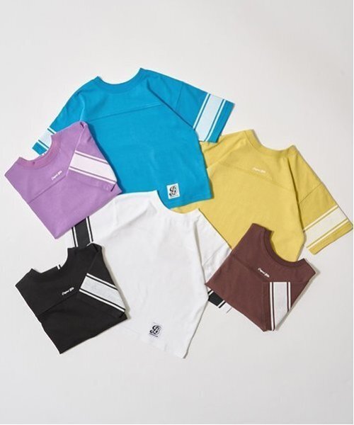 b・ROOM（ビールーム）の「【前後どちらでもOK!】【カイテキ天竺】ラインプリントTシャツ（Tシャツ/カットソー・キッズ・ダークブラウン/オフホワイト/オリーブ/パープル系その他/ダークブルー/ブラック・140cm/110cm/130cm/100cm/120cm/150cm）」の7枚目の写真