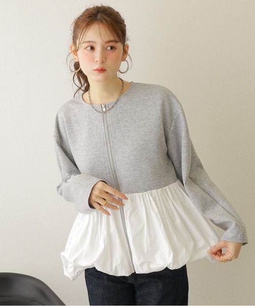 LAULEN(ローレン)の「balloon zip up pullover /異素材 バルーン ジップアッププルオーバー(ブルゾン・レディース・グレー/ブラック・FREE)」の2枚目の写真