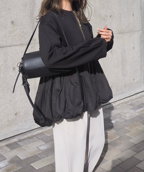 LAULEN(ローレン)の「balloon zip up pullover /異素材 バルーン ジップアッププルオーバー(ブルゾン・レディース・グレー/ブラック・FREE)」の1枚目の写真