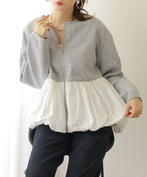LAULEN(ローレン)の「balloon zip up pullover /異素材 バルーン ジップアッププルオーバー(ブルゾン・レディース・グレー/ブラック・FREE)」の3枚目の写真
