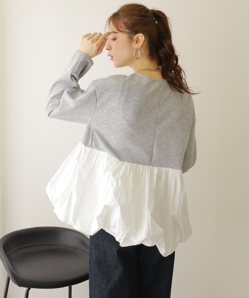 LAULEN(ローレン)の「balloon zip up pullover /異素材 バルーン ジップアッププルオーバー(ブルゾン・レディース・グレー/ブラック・FREE)」の4枚目の写真