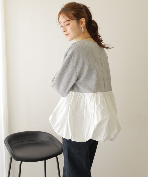 LAULEN(ローレン)の「balloon zip up pullover /異素材 バルーン ジップアッププルオーバー(ブルゾン・レディース・グレー/ブラック・FREE)」の5枚目の写真