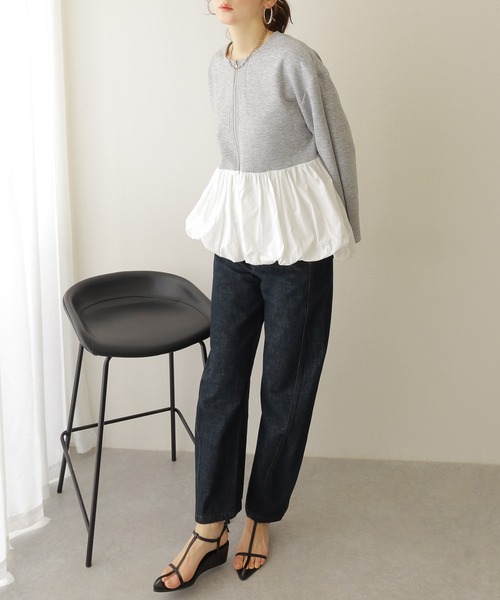 LAULEN(ローレン)の「balloon zip up pullover /異素材 バルーン ジップアッププルオーバー(ブルゾン・レディース・グレー/ブラック・FREE)」の6枚目の写真