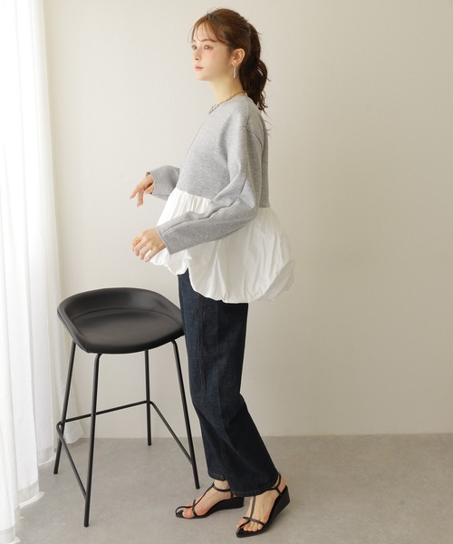 LAULEN(ローレン)の「balloon zip up pullover /異素材 バルーン ジップアッププルオーバー(ブルゾン・レディース・グレー/ブラック・FREE)」の7枚目の写真
