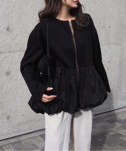 LAULEN(ローレン)の「balloon zip up pullover /異素材 バルーン ジップアッププルオーバー(ブルゾン・レディース・グレー/ブラック・FREE)」の10枚目の写真