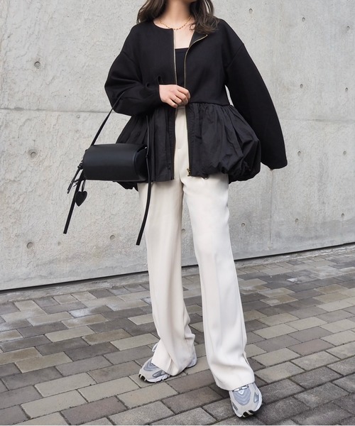 LAULEN(ローレン)の「balloon zip up pullover /異素材 バルーン ジップアッププルオーバー(ブルゾン・レディース・グレー/ブラック・FREE)」の11枚目の写真