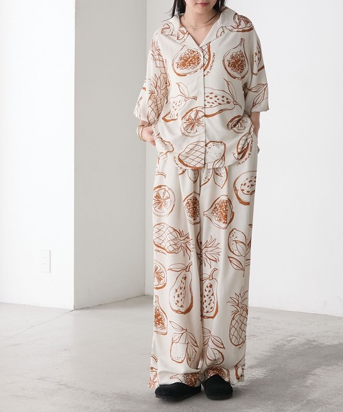 AMERIA ANDERSON】rayon pattern set-up /フルーツ柄 半袖シャツ