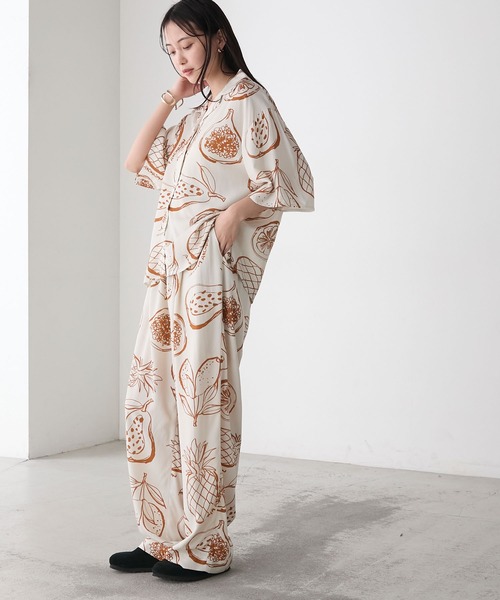 AMERIA ANDERSON(アメリアアンダーソン)の「【AMERIA ANDERSON】rayon pattern set-up /フルーツ柄 半袖シャツ&ロングパンツ セットアップ(ルームウェア/パジャマ・レディース・グリーン/オレンジ・L/M)」の9枚目の写真