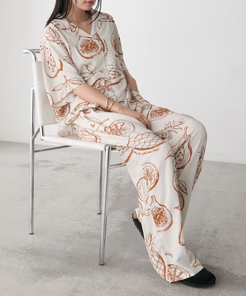 AMERIA ANDERSON(アメリアアンダーソン)の「【AMERIA ANDERSON】rayon pattern set-up /フルーツ柄 半袖シャツ&ロングパンツ セットアップ(ルームウェア/パジャマ・レディース・グリーン/オレンジ・L/M)」の20枚目の写真