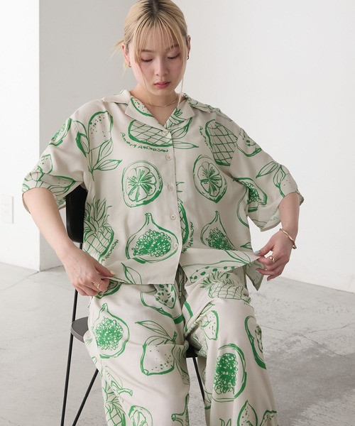 AMERIA ANDERSON】rayon pattern set-up /フルーツ柄 半袖シャツ