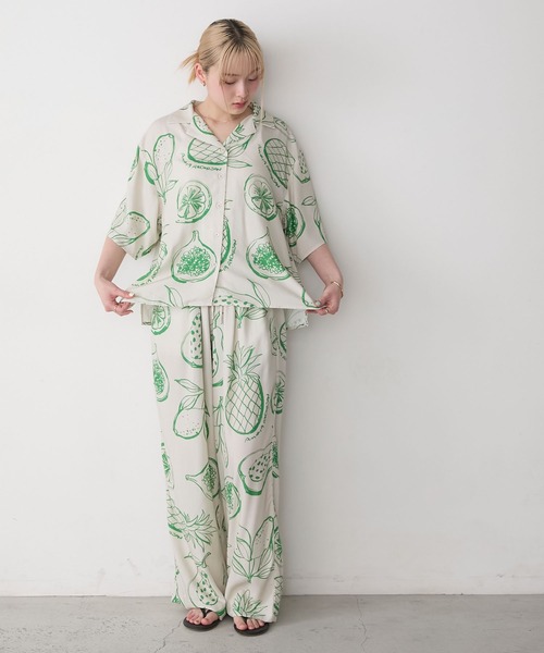 Lura Ashleyふっくら柔らか花柄 半袖＆ショートパンツパジャマMサイズ AMERIA ANDERSON】rayon pattern set-up /フルーツ柄 半袖シャツ