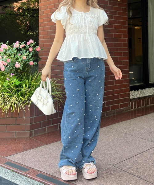 MORE self LOVE（モアセルフラブ）の「パフスリーブシャーリングトップス（Tシャツ/カットソー・レディース・ホワイト/ベージュ・FREE）」の8枚目の写真