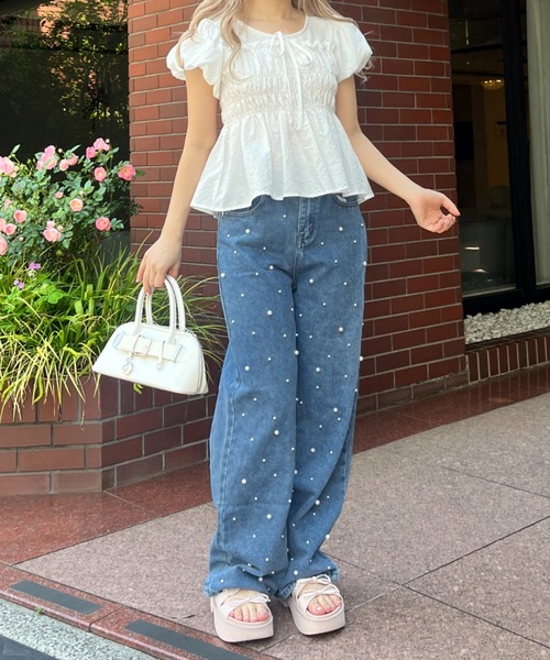 MORE self LOVE（モアセルフラブ）の「パフスリーブシャーリングトップス（Tシャツ/カットソー・レディース・ホワイト/ベージュ・FREE）」の9枚目の写真
