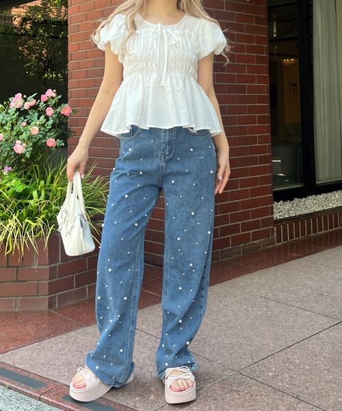 MORE self LOVE（モアセルフラブ）の「パフスリーブシャーリングトップス（Tシャツ/カットソー・レディース・ホワイト/ベージュ・FREE）」の10枚目の写真