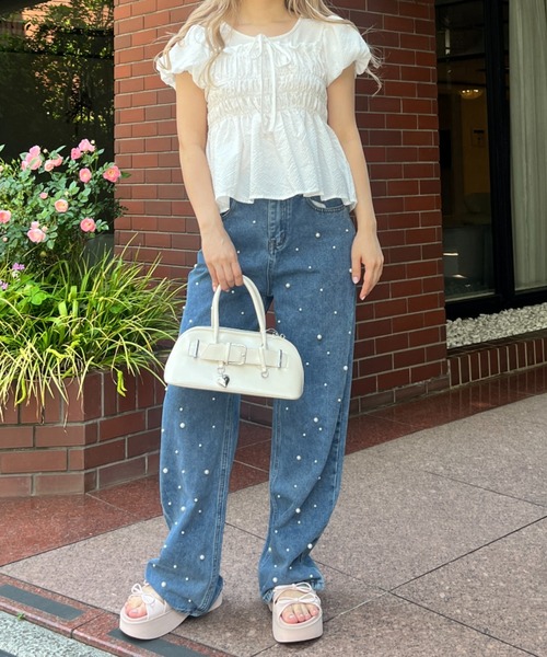 MORE self LOVE（モアセルフラブ）の「パフスリーブシャーリングトップス（Tシャツ/カットソー・レディース・ホワイト/ベージュ・FREE）」の11枚目の写真