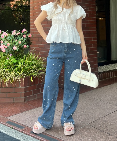 MORE self LOVE（モアセルフラブ）の「パフスリーブシャーリングトップス（Tシャツ/カットソー・レディース・ホワイト/ベージュ・FREE）」の12枚目の写真