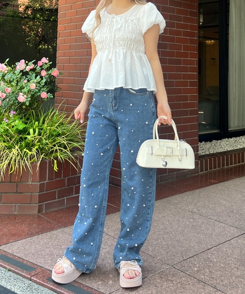 MORE self LOVE（モアセルフラブ）の「パフスリーブシャーリングトップス（Tシャツ/カットソー・レディース・ホワイト/ベージュ・FREE）」の13枚目の写真
