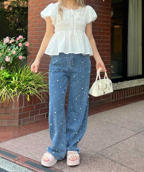 MORE self LOVE（モアセルフラブ）の「パフスリーブシャーリングトップス（Tシャツ/カットソー・レディース・ホワイト/ベージュ・FREE）」の14枚目の写真