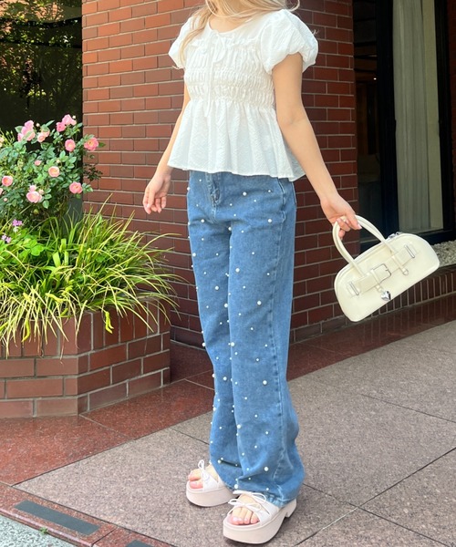MORE self LOVE（モアセルフラブ）の「パフスリーブシャーリングトップス（Tシャツ/カットソー・レディース・ホワイト/ベージュ・FREE）」の15枚目の写真