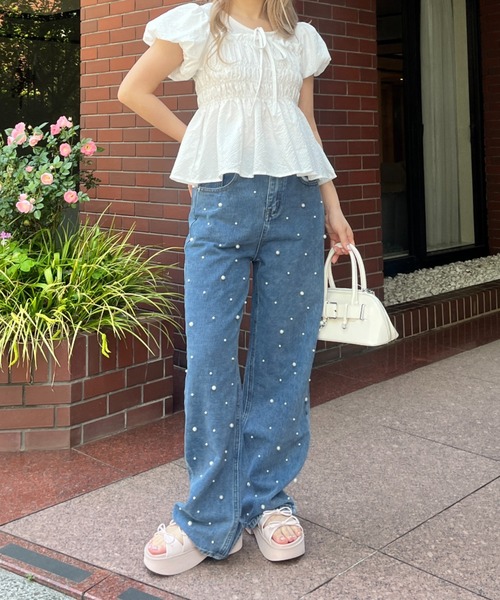MORE self LOVE（モアセルフラブ）の「パフスリーブシャーリングトップス（Tシャツ/カットソー・レディース・ホワイト/ベージュ・FREE）」の16枚目の写真