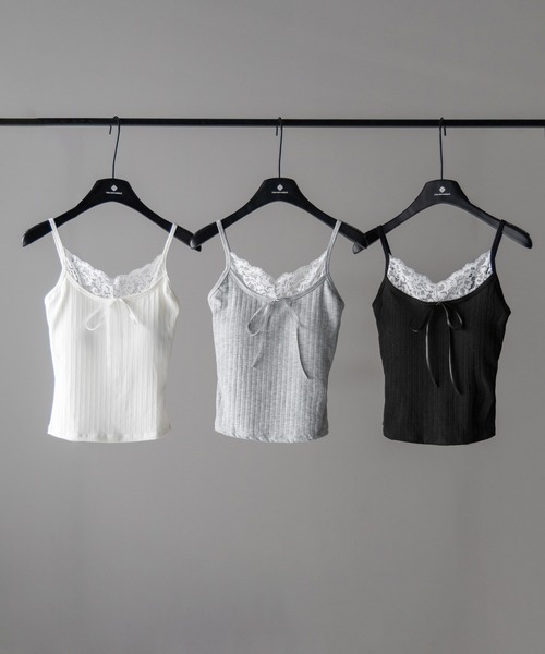 me+em select（ミームセレクト）の「【 ３color ／ カップ付き 】フロントリボンレースドッキングキャミソール ／front ribbon lace docking camisole（キャミソール・レディース・ホワイト/グレー/ブラック・FREE）」の4枚目の写真