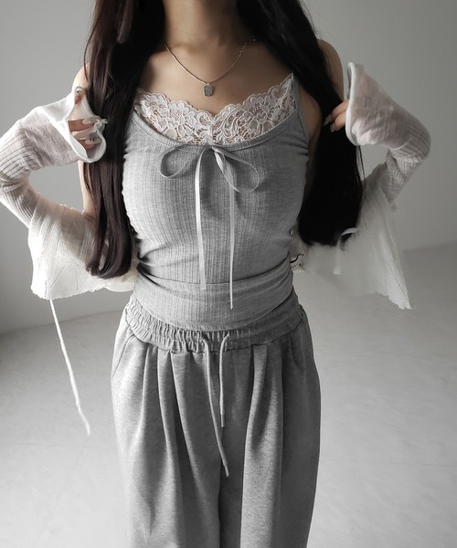 me+em select（ミームセレクト）の「【 ３color ／ カップ付き 】フロントリボンレースドッキングキャミソール ／front ribbon lace docking camisole（キャミソール・レディース・ホワイト/グレー/ブラック・FREE）」の10枚目の写真