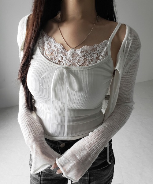 me+em select（ミームセレクト）の「【 ３color ／ カップ付き 】フロントリボンレースドッキングキャミソール ／front ribbon lace docking camisole（キャミソール・レディース・ホワイト/グレー/ブラック・FREE）」の21枚目の写真