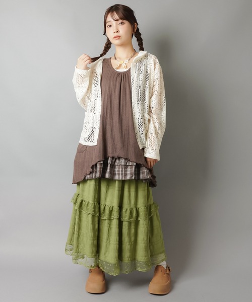 フェアリーグランジ 森ガール 全身セット フリル レース スカート カーディガン レースカーディガン/フレアスリーブ/ローズタイ付き/#NEO森