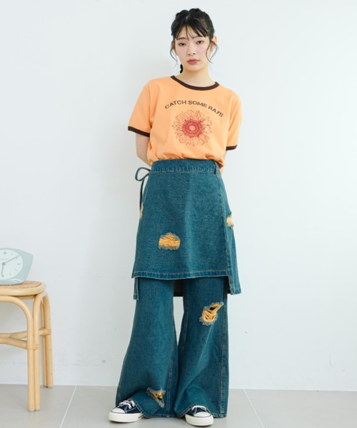 eLur(エラー)の「サンフラワーリンガーT(Tシャツ/カットソー・レディース・オレンジ/アイボリー・FREE)」の8枚目の写真