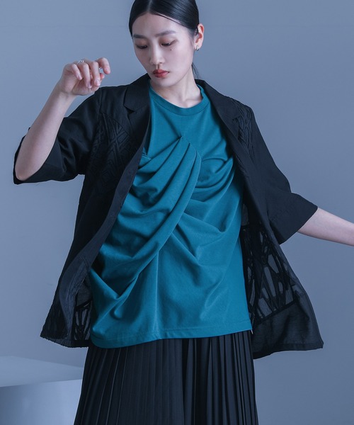 kOhAKU（コハク）の「【機能素材】『フロントドレープカットソー』（Tシャツ/カットソー・レディース・ブラック/ブルー・1/2）」の7枚目の写真