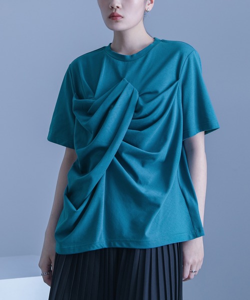 kOhAKU（コハク）の「【機能素材】『フロントドレープカットソー』（Tシャツ/カットソー・レディース・ブラック/ブルー・1/2）」の3枚目の写真