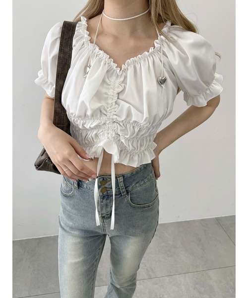 PHILLY（フィリー）の「【PHILLY】2WAYドロスト半袖ブラウス（シャツ/ブラウス・レディース・ホワイト/ブラック・FREE）」の3枚目の写真