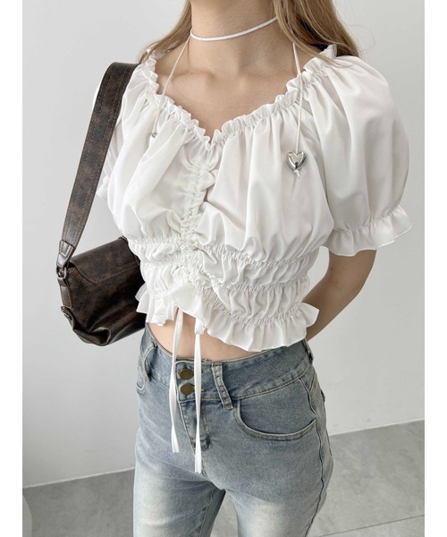 PHILLY（フィリー）の「【PHILLY】2WAYドロスト半袖ブラウス（シャツ/ブラウス・レディース・ホワイト/ブラック・FREE）」の4枚目の写真