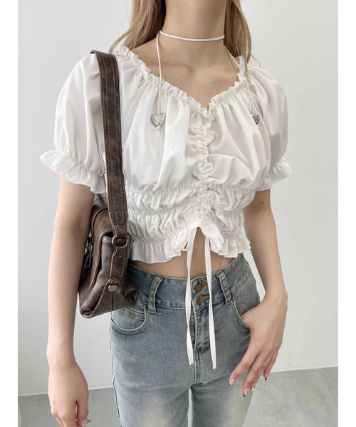 PHILLY（フィリー）の「【PHILLY】2WAYドロスト半袖ブラウス（シャツ/ブラウス・レディース・ホワイト/ブラック・FREE）」の5枚目の写真