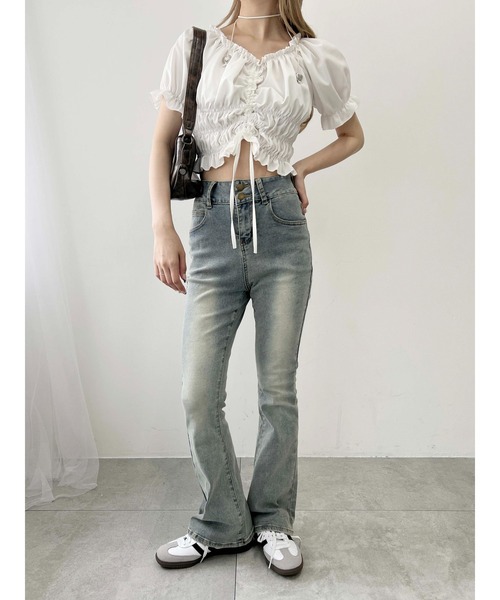 PHILLY（フィリー）の「【PHILLY】2WAYドロスト半袖ブラウス（シャツ/ブラウス・レディース・ホワイト/ブラック・FREE）」の6枚目の写真