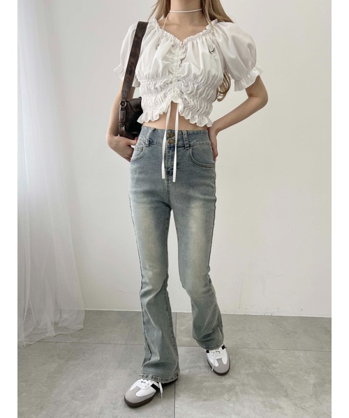 PHILLY（フィリー）の「【PHILLY】2WAYドロスト半袖ブラウス（シャツ/ブラウス・レディース・ホワイト/ブラック・FREE）」の7枚目の写真