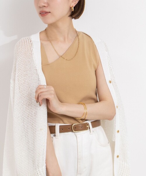 NOLLEY’S（ノーリーズ）の「◇【WEB限定】アシンメトリーカップ付きタンクトップ（タンクトップ・レディース・ブラック/オフホワイト/キャメル・38）」の3枚目の写真