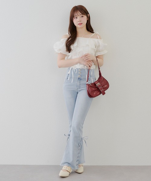 Another Branch olive des olive（アナザーブランチオリーブデオリーブ）の「サイドレースUPセミフレアデニム（デニムパンツ・レディース・ブラック系その他/ブラック/ブルー系その他/その他・MEDIUM/SMALL）」の10枚目の写真