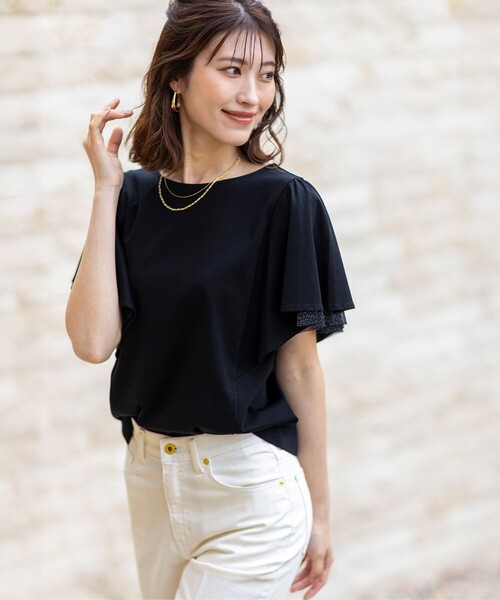 ANY SIS(エニィスィス)の「着映えフリルスリーブ カットソー(Tシャツ/カットソー・レディース・アイボリー系/ピンク系/ダークブラウン系/グリーン系/スカイブルー系/ブラック系・2)」の2枚目の写真