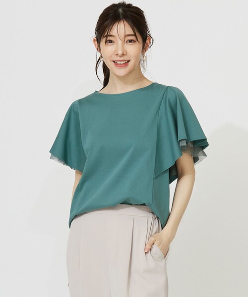 ANY SIS(エニィスィス)の「着映えフリルスリーブ カットソー(Tシャツ/カットソー・レディース・アイボリー系/ピンク系/ダークブラウン系/グリーン系/スカイブルー系/ブラック系・2)」の1枚目の写真