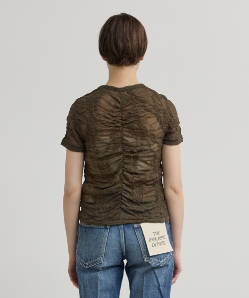 INSCRIRE（アンスクリア）の「【INSCRIRE/アンスクリア】Race Tee/シアーレースTシャツ/フラワージャガードシアーカットソー（Tシャツ/カットソー・レディース・ブラック/カーキ・FREE）」の6枚目の写真