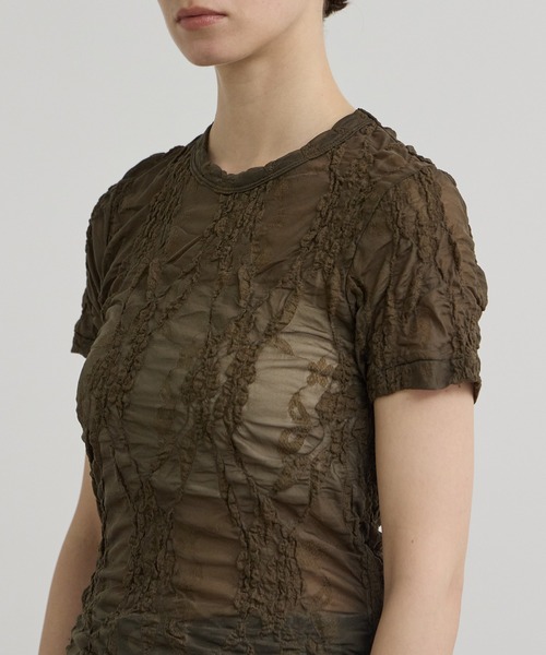 INSCRIRE（アンスクリア）の「【INSCRIRE/アンスクリア】Race Tee/シアーレースTシャツ/フラワージャガードシアーカットソー（Tシャツ/カットソー・レディース・ブラック/カーキ・FREE）」の8枚目の写真